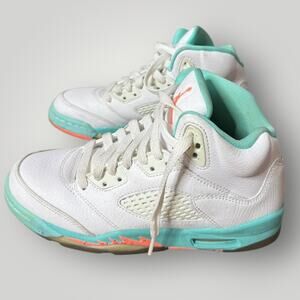 Nike Air Jordan Retro 5 White/Crimson Pulse Aqua (440892-100) Size 4Y